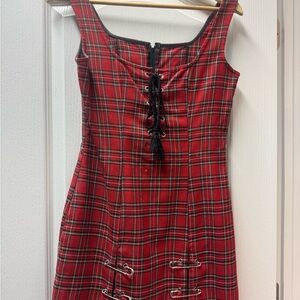 Lip Service Red Plaid Mini Dress with Lace-Up Front